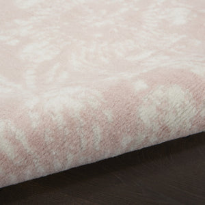 HomeRoots 8' Floral Distressed Area Rug in Soft Pink and Ivory - Durable, Stain-Resistant, Cottage Charm 8' Round 552337