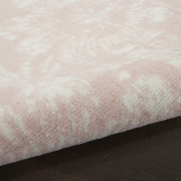 HomeRoots 8' Floral Distressed Area Rug in Soft Pink and Ivory - Durable, Stain-Resistant, Cottage Charm 8' Round 552337