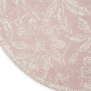 HomeRoots 8' Floral Distressed Area Rug in Soft Pink and Ivory - Durable, Stain-Resistant, Cottage Charm 8' Round 552337