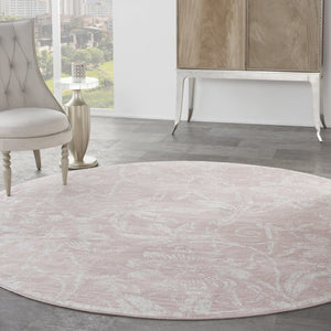 HomeRoots 8' Floral Distressed Area Rug in Soft Pink and Ivory - Durable, Stain-Resistant, Cottage Charm 8' Round 552337