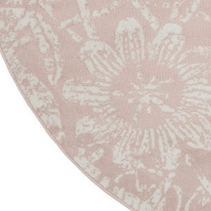 HomeRoots 8' Floral Distressed Area Rug in Soft Pink and Ivory - Durable, Stain-Resistant, Cottage Charm 8' Round 552337