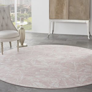 Homeroots 8' Pink And Ivory Floral Distressed Round Rug  Polypropylene 552337