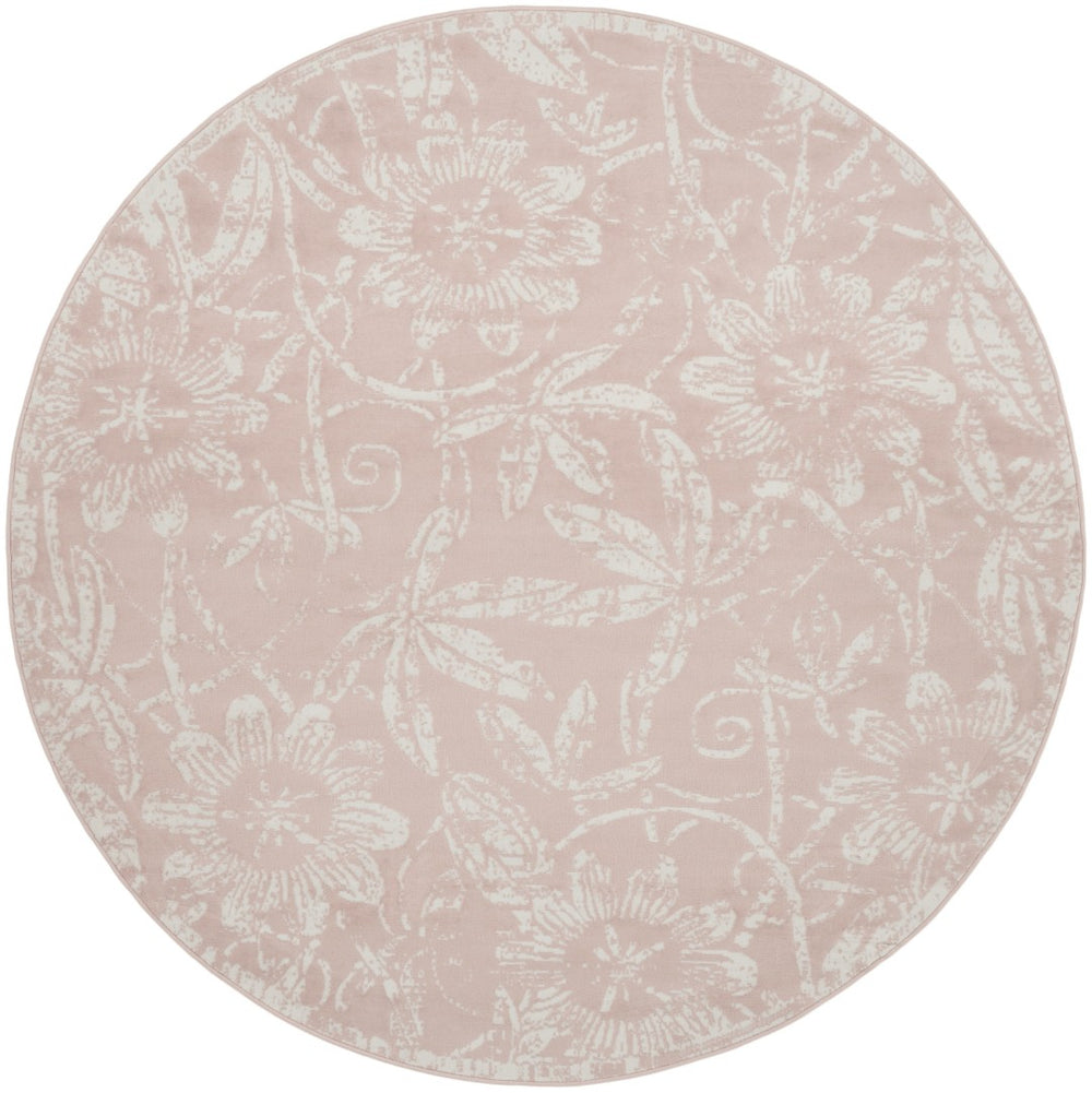 HomeRoots 8' Floral Distressed Area Rug in Soft Pink and Ivory - Durable, Stain-Resistant, Cottage Charm 8' Round 552337