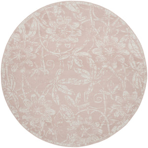 HomeRoots 8' Floral Distressed Area Rug in Soft Pink and Ivory - Durable, Stain-Resistant, Cottage Charm 8' Round 552337