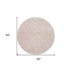 Homeroots 8' Pink And Ivory Floral Distressed Round Rug  Polypropylene 552337