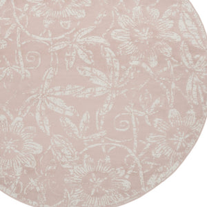 Homeroots 8' Pink And Ivory Floral Distressed Round Rug  Polypropylene 552337