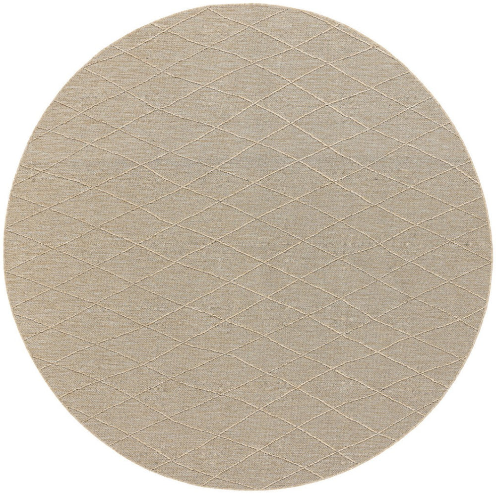 HomeRoots 8' Round Geometric Area Rug in Natural & Light Brown – Stylish Indoor/Outdoor Essential for Any Space 552338