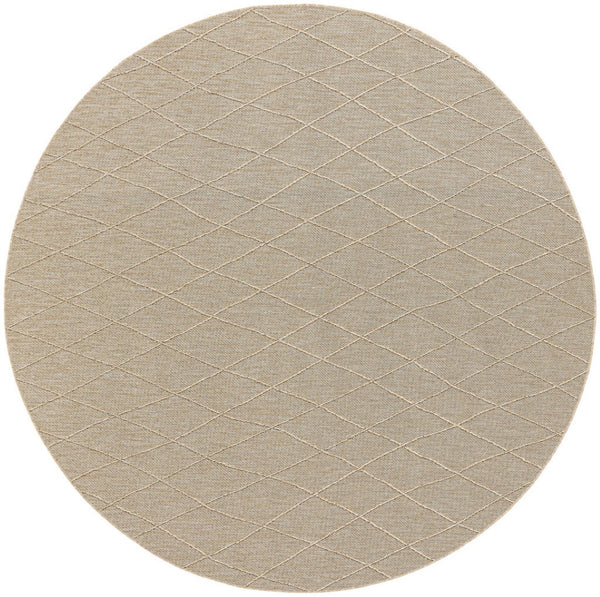 HomeRoots 8' Round Geometric Area Rug in Natural & Light Brown – Stylish Indoor/Outdoor Essential for Any Space 552338
