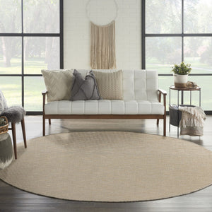 HomeRoots 8' Round Geometric Area Rug in Natural & Light Brown – Stylish Indoor/Outdoor Essential for Any Space 552338