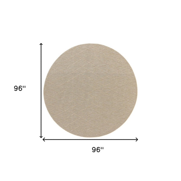 HomeRoots 8' Round Geometric Area Rug in Natural & Light Brown – Stylish Indoor/Outdoor Essential for Any Space 552338