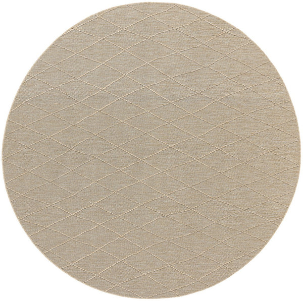 HomeRoots 8' Round Geometric Area Rug in Natural & Light Brown – Stylish Indoor/Outdoor Essential for Any Space 552338