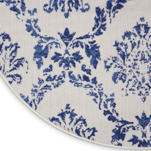 HomeRoots 8' Elegant Ivory and Navy Blue Damask Rug - Durable, Stain-Resistant for Modern Homes with Style 8' Round 552339
