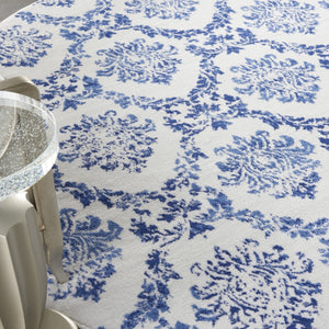 HomeRoots 8' Elegant Ivory and Navy Blue Damask Rug - Durable, Stain-Resistant for Modern Homes with Style 8' Round 552339