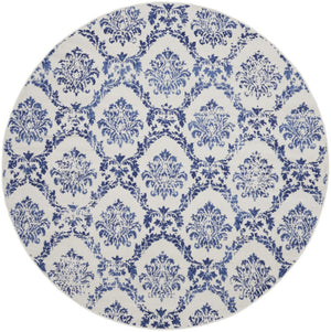 HomeRoots 8' Elegant Ivory and Navy Blue Damask Rug - Durable, Stain-Resistant for Modern Homes with Style 8' Round 552339