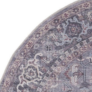 HomeRoots 8' Gray Floral Area Rug - Distressed Power Loomed Design for Elegant Living Room and Bedroom Decor 8' Round 552340