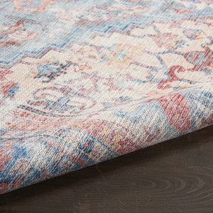 HomeRoots 8' Blue and Red Floral Distressed Area Rug - Vintage Charm for Living Spaces with Modern Appeal 8' Round 552341