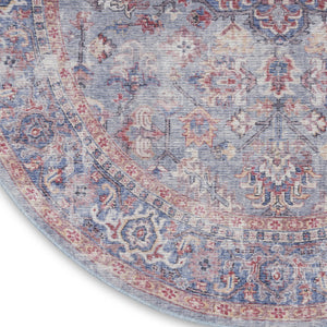 HomeRoots 8' Blue and Red Floral Distressed Area Rug - Vintage Charm for Living Spaces with Modern Appeal 8' Round 552341
