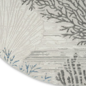 8 Ft Round Coastal Seashell Motif Area Rug Power Loomed Polypropylene with Non Slip Backing