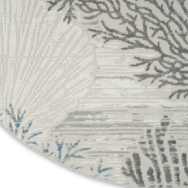 8 Ft Round Coastal Seashell Motif Area Rug Power Loomed Polypropylene with Non Slip Backing