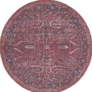 HomeRoots 8' Beige and Red Floral Area Rug – Distressed Vintage Design for Timeless Charm in Any Space 8' Round 552344