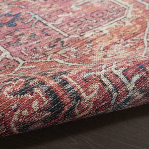 HomeRoots 8' Beige and Red Floral Area Rug – Distressed Vintage Design for Timeless Charm in Any Space 8' Round 552344