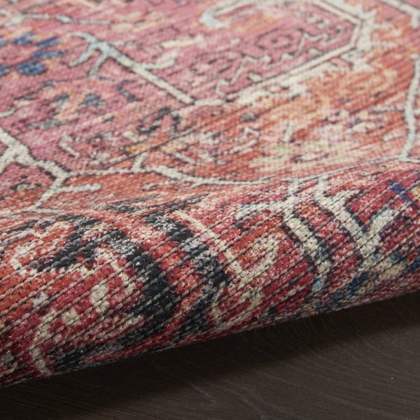 HomeRoots 8' Beige and Red Floral Area Rug – Distressed Vintage Design for Timeless Charm in Any Space 8' Round 552344