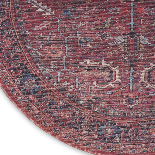 HomeRoots 8' Beige and Red Floral Area Rug – Distressed Vintage Design for Timeless Charm in Any Space 8' Round 552344