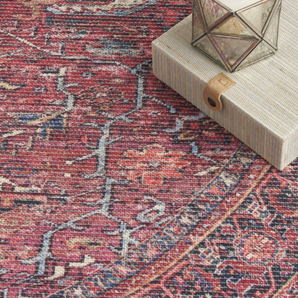 HomeRoots 8' Beige and Red Floral Area Rug – Distressed Vintage Design for Timeless Charm in Any Space 8' Round 552344