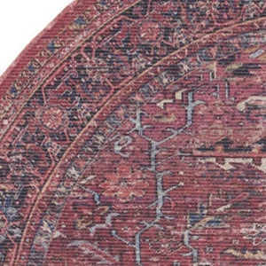 HomeRoots 8' Beige and Red Floral Area Rug – Distressed Vintage Design for Timeless Charm in Any Space 8' Round 552344