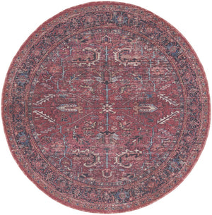 HomeRoots 8' Beige and Red Floral Area Rug – Distressed Vintage Design for Timeless Charm in Any Space 8' Round 552344