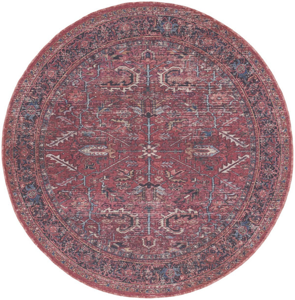 HomeRoots 8' Beige and Red Floral Area Rug – Distressed Vintage Design for Timeless Charm in Any Space 8' Round 552344