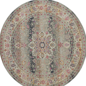 Homeroots 6' Ivory Brown And Gray Floral Distressed Round Rug - Durable, Stain-resistant, Stylish Home Essential  Polypropylene 552345