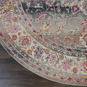 Homeroots 6' Ivory Brown And Gray Floral Distressed Round Rug - Durable, Stain-resistant, Stylish Home Essential  Polypropylene 552345