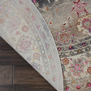 Homeroots 6' Ivory Brown And Gray Floral Distressed Round Rug - Durable, Stain-resistant, Stylish Home Essential  Polypropylene 552345