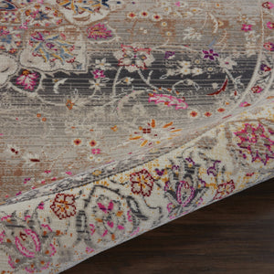 Homeroots 6' Ivory Brown And Gray Floral Distressed Round Rug - Durable, Stain-resistant, Stylish Home Essential  Polypropylene 552345