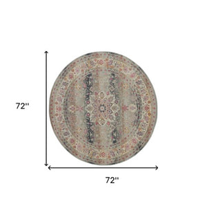 Homeroots 6' Ivory Brown And Gray Floral Distressed Round Rug - Durable, Stain-resistant, Stylish Home Essential  Polypropylene 552345