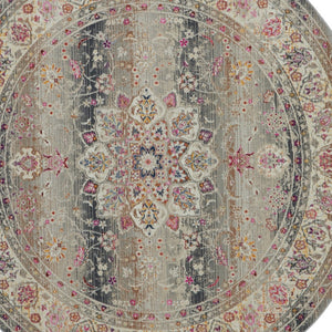 Homeroots 6' Ivory Brown And Gray Floral Distressed Round Rug - Durable, Stain-resistant, Stylish Home Essential  Polypropylene 552345