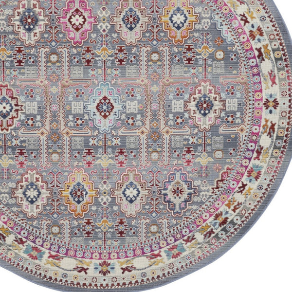 Homeroots 6' Ivory Pink And Gray Floral Distressed Round Rug - Durable, Stylish, Stain-resistant, Perfect For Homes  Polypropylene 552346