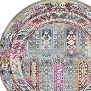 Homeroots 6' Ivory Gray And Red Floral Distressed Round Rug - Durable, Stain-resistant, Stylish Home Accent  Polypropylene 552347