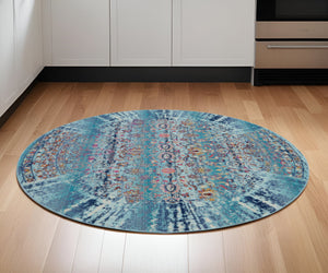 Homeroots 6' Distressed Floral Round Rug In Blue, Red & Orange - Durable, Stain-resistant, Stylish Home Accent  Polypropylene 552353