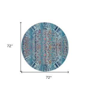 Homeroots 6' Distressed Floral Round Rug In Blue, Red & Orange - Durable, Stain-resistant, Stylish Home Accent  Polypropylene 552353