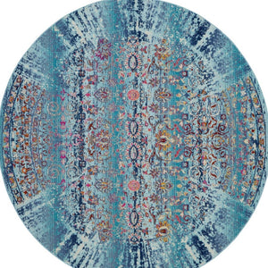 Homeroots 6' Distressed Floral Round Rug In Blue, Red & Orange - Durable, Stain-resistant, Stylish Home Accent  Polypropylene 552353