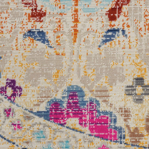 Homeroots 6' Cozy Ivory Pink & Orange Floral Distressed Round Rug - Stain Resistant, Durable, Stylish Design  Polypropylene 552358