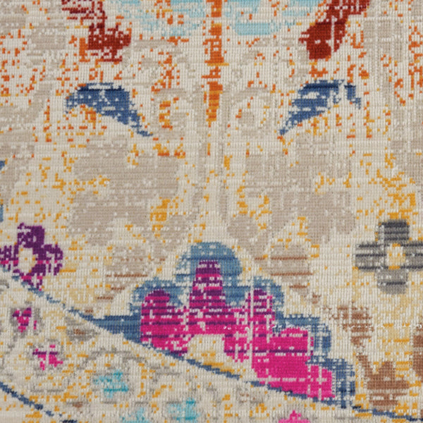 Homeroots 6' Cozy Ivory Pink & Orange Floral Distressed Round Rug - Stain Resistant, Durable, Stylish Design  Polypropylene 552358