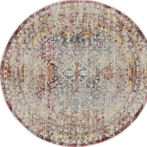 Homeroots 6' Geometric Round Rug In Ivory, Red & Orange - Stain Resistant, Durable, And Stylish For Any Space  Polypropylene 552359