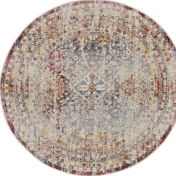 Homeroots 6' Geometric Round Rug In Ivory, Red & Orange - Stain Resistant, Durable, And Stylish For Any Space  Polypropylene 552359