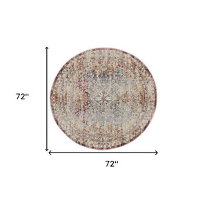 Homeroots 6' Geometric Round Rug In Ivory, Red & Orange - Stain Resistant, Durable, And Stylish For Any Space  Polypropylene 552359