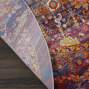 Homeroots 6' Stylish Floral Distressed Round Rug In Blue, Yellow, Red - Non-skid, Stain Resistant, Durable Design  Polypropylene 552363