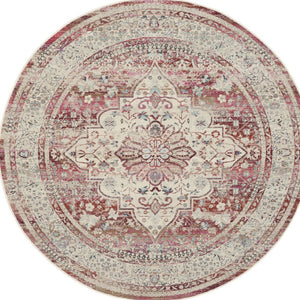 Homeroots 6' Stunning Floral Distressed Round Rug In Ivory, Red & Brown - Durable, Stain Resistant & Stylish  Polypropylene 552364