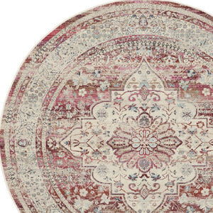 Homeroots 6' Stunning Floral Distressed Round Rug In Ivory, Red & Brown - Durable, Stain Resistant & Stylish  Polypropylene 552364